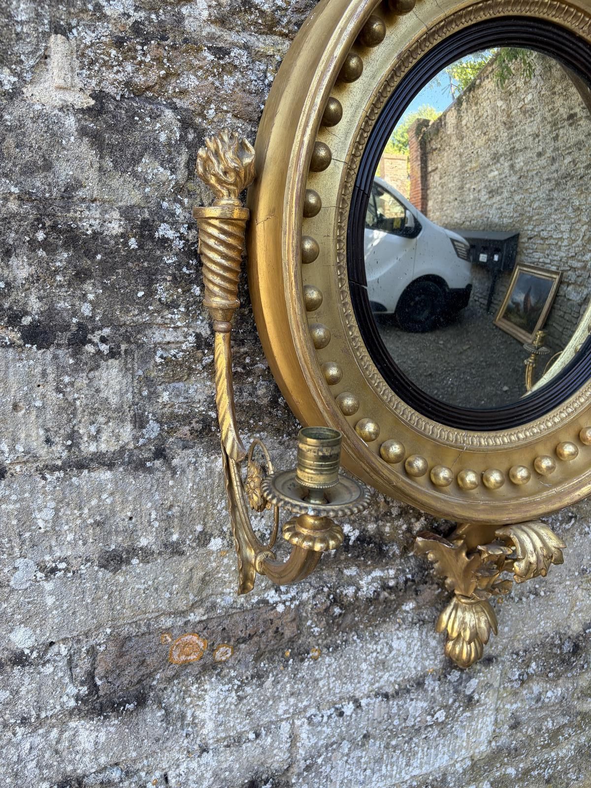 English Regency Convex Mirror With Eagle Decoration photo vintage