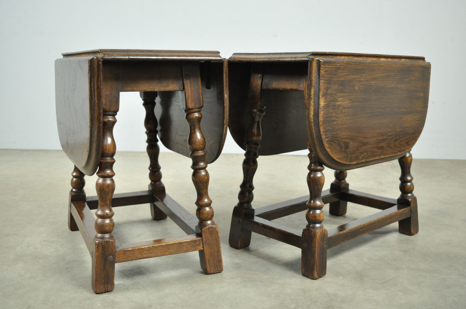 Young Antique Oak Drop Leaf Side Tables, Netherlands 1920s photo vintage