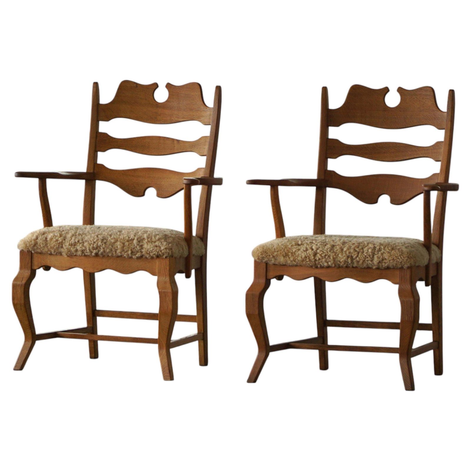 Pair Of Razorblade Armchairs By Henning Kjærnulf, Oak & Lambswool, 1960