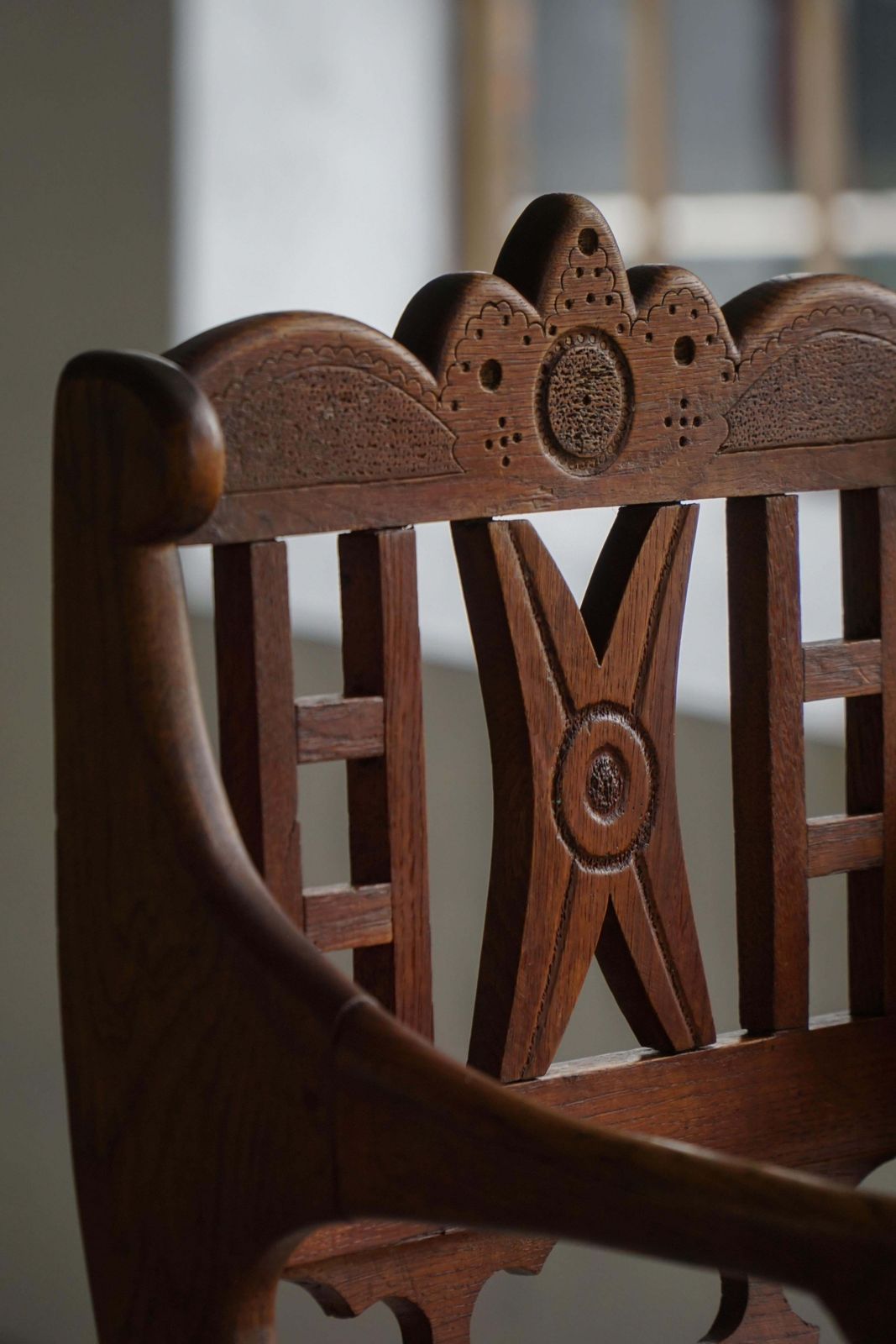 Danish Folk Art Armchair In Oak & Lambswool Seat, Early 20th Century, 1930s photo Furniture