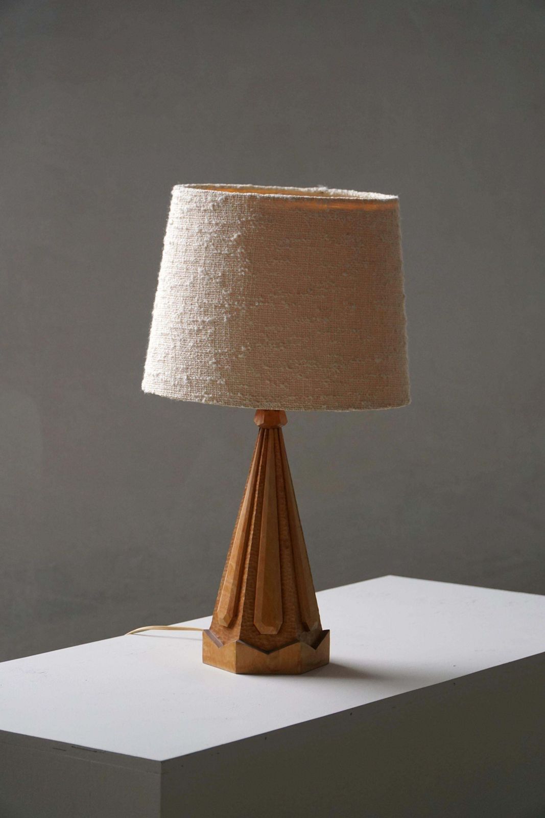Scandinavian Modern, Sculptural Hand Carved Wooden Table Lamp, Denmark, 1970s photo for sale