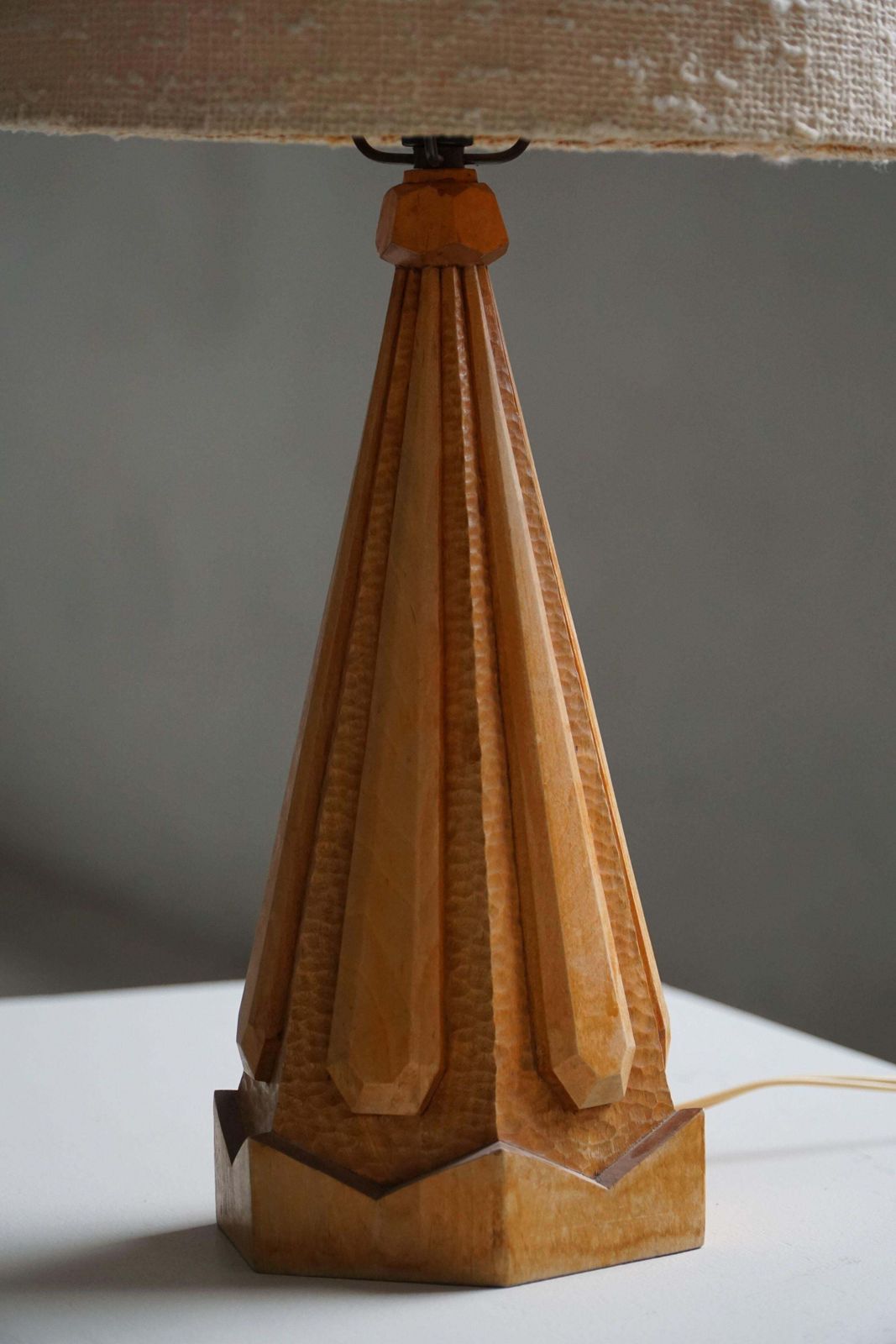 photo for sale Scandinavian Modern, Sculptural Hand Carved Wooden Table Lamp, Denmark, 1970s