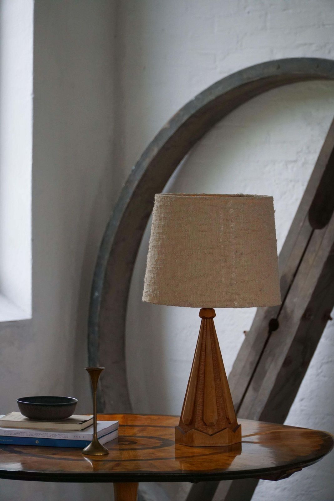 667.0 Scandinavian Modern, Sculptural Hand Carved Wooden Table Lamp, Denmark, 1970s photo
