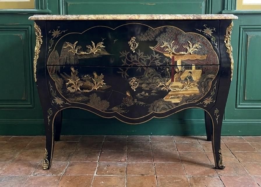 Chinoiserie Decorated Marble Top Commode
