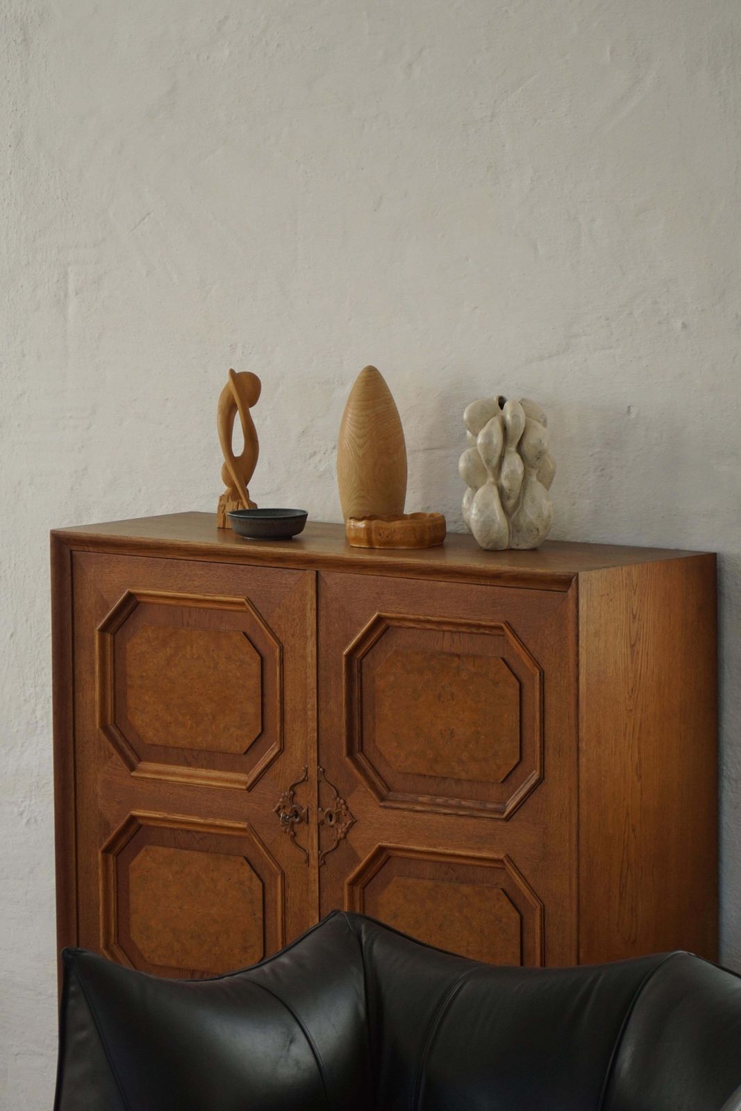 Danish Modern, Sclulptural Classic Cabinet In Oak And Burl Wood Veneer, 1950s photo furniture