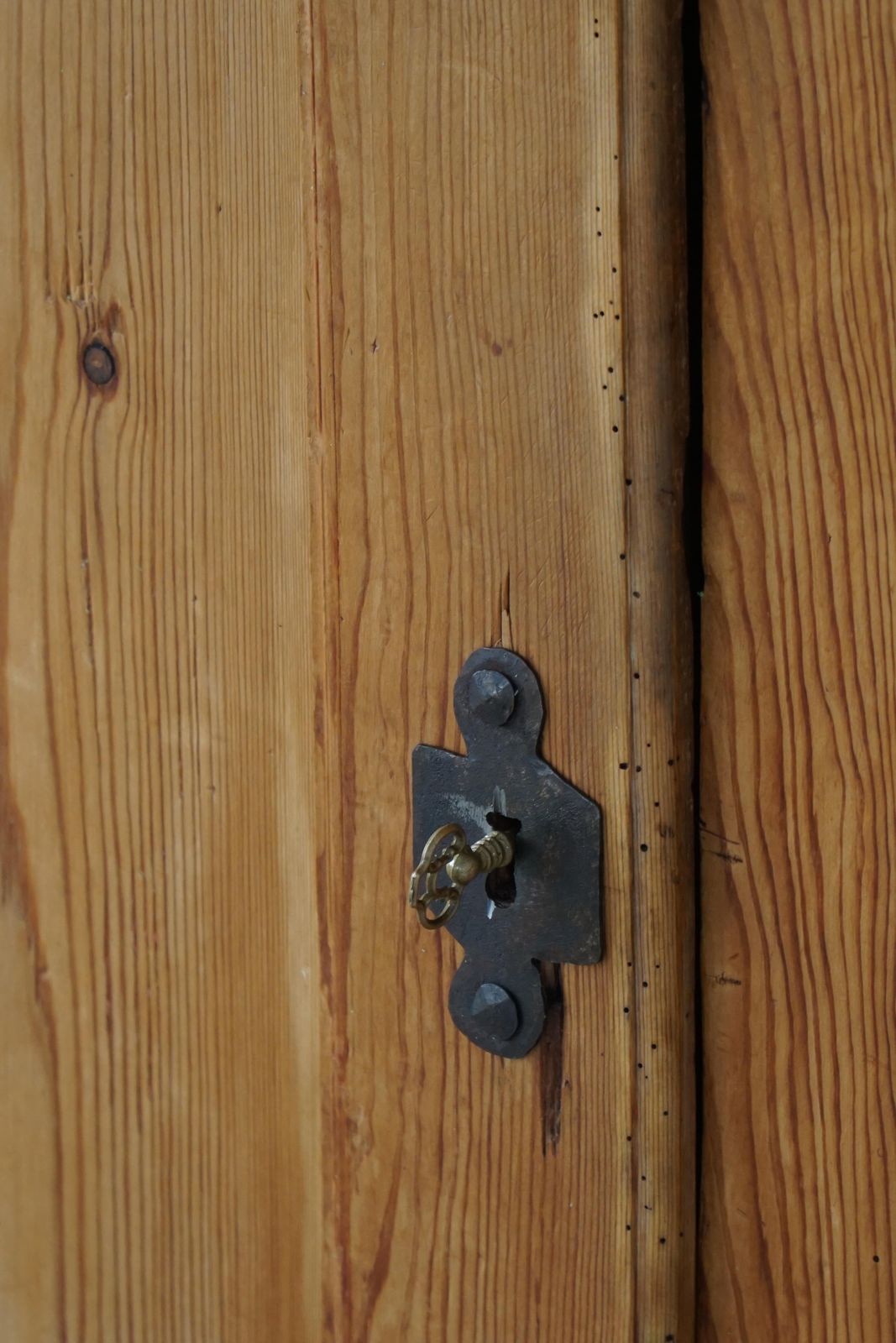 photo for sale Danish Antique Pine Cabinet With Paneled Doors, Wabi Sabi, Late 18th Century