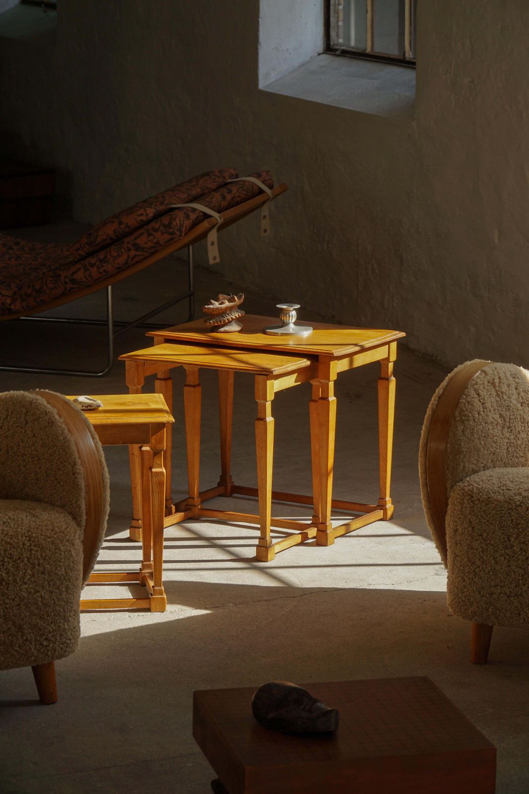 photo for sale Set Of 3 Nesting Tables In Oak Made By A Danish Cabinetmaker, Mid Century, 1960s