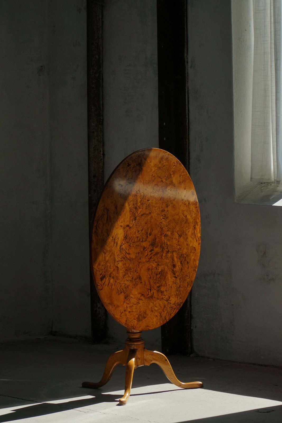 Swedish Antique Burl Wood Tilt Top Table With Pedestal Base, Early 19th Century photo for sale
