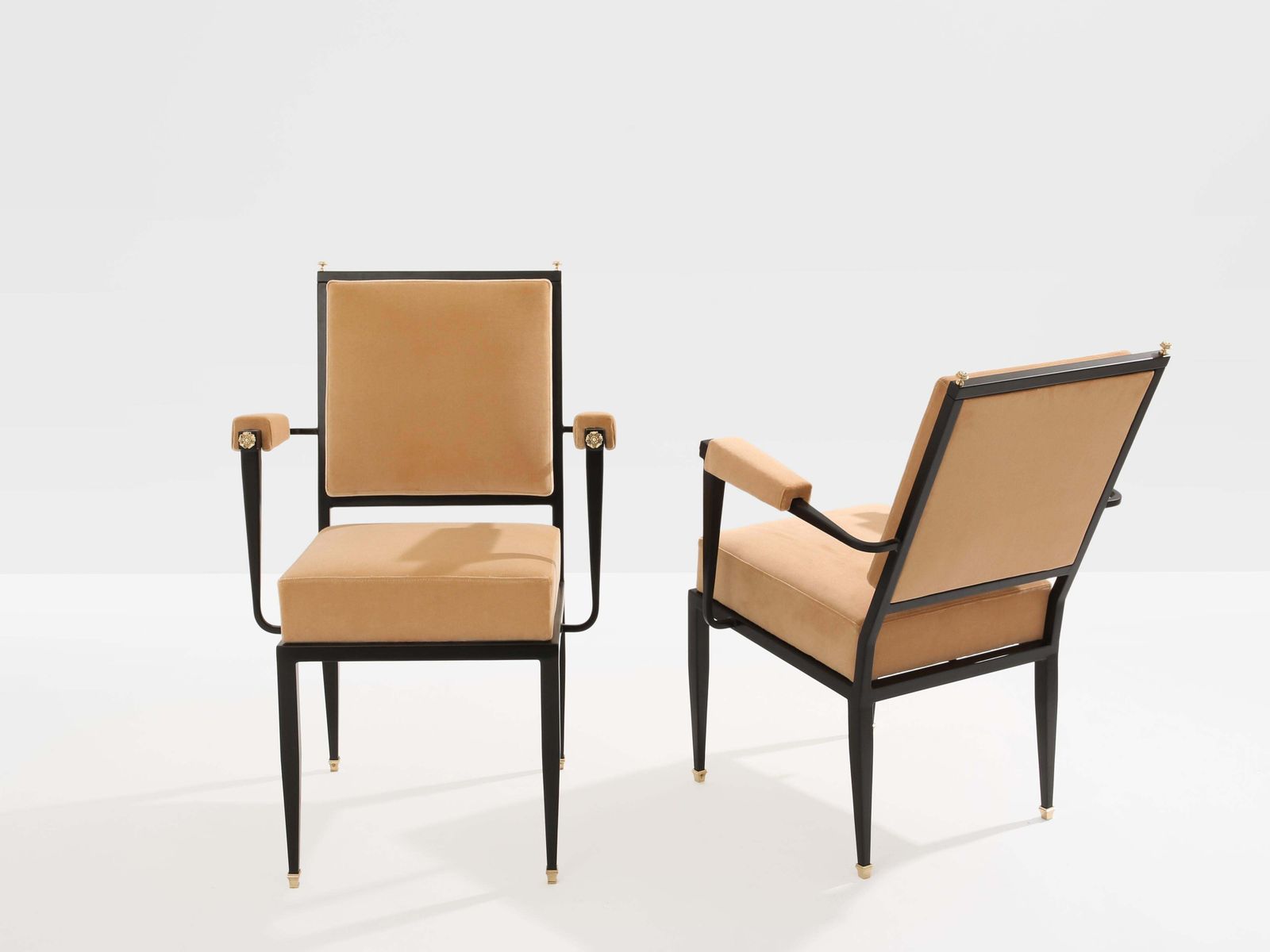 André Arbus Attr. Two Metal Bronze Velvet Neoclassical Armchairs 1940s photo Furniture