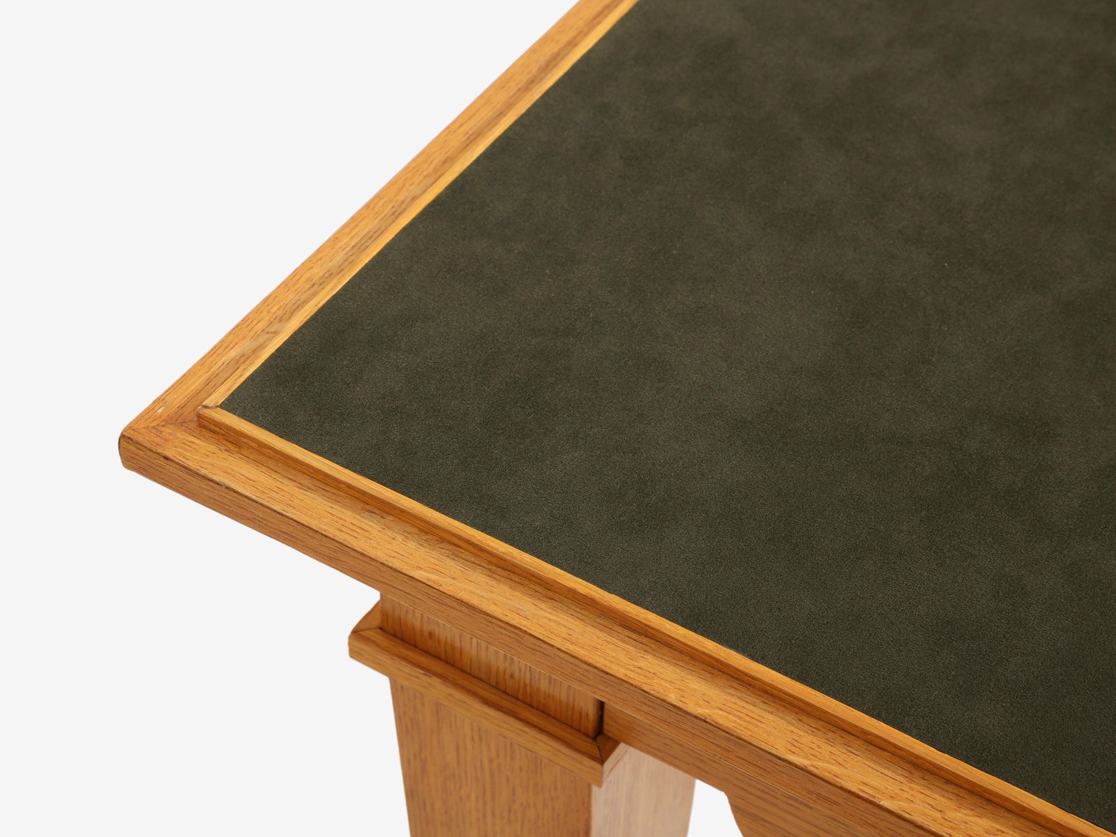 Maxime Old French Oak Wood Brass Green Suede Game Table 1940 photo 50929.0
