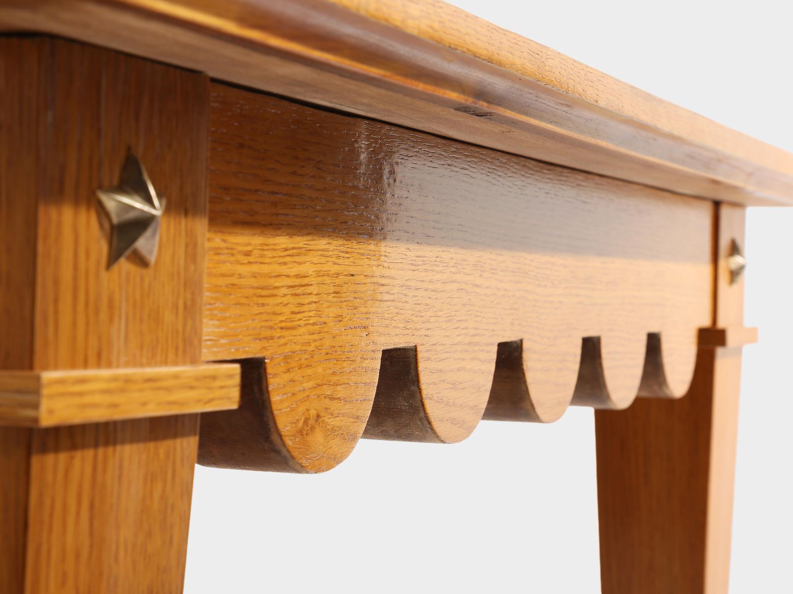 Maxime Old French Oak Wood Brass Green Suede Game Table 1940 photo buy