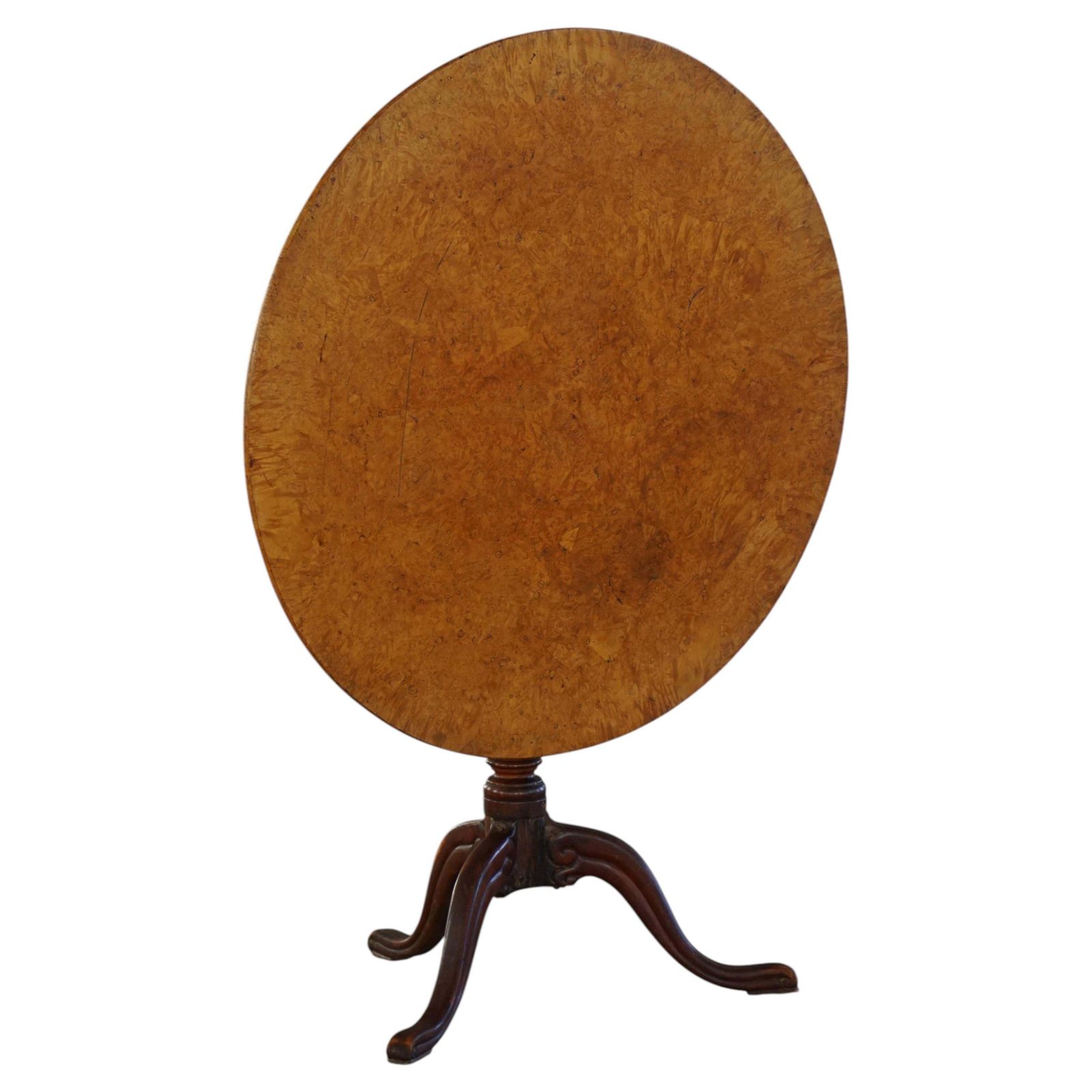 Early 19th Century, Swedish Antique Tilt Top Occasional Table In Burl Wood
