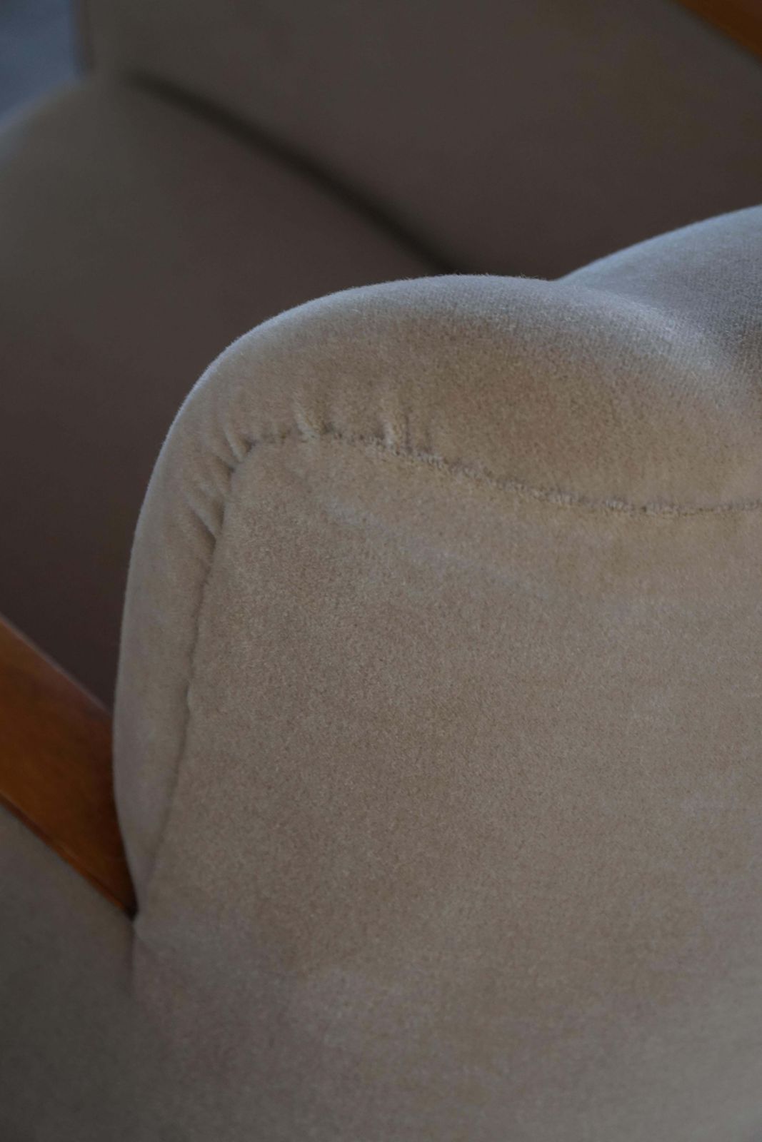photo furniture Pair Of Danish Modern Art Deco Lounge Chairs, Reupholstered, Mohair & Elm, 1940s
