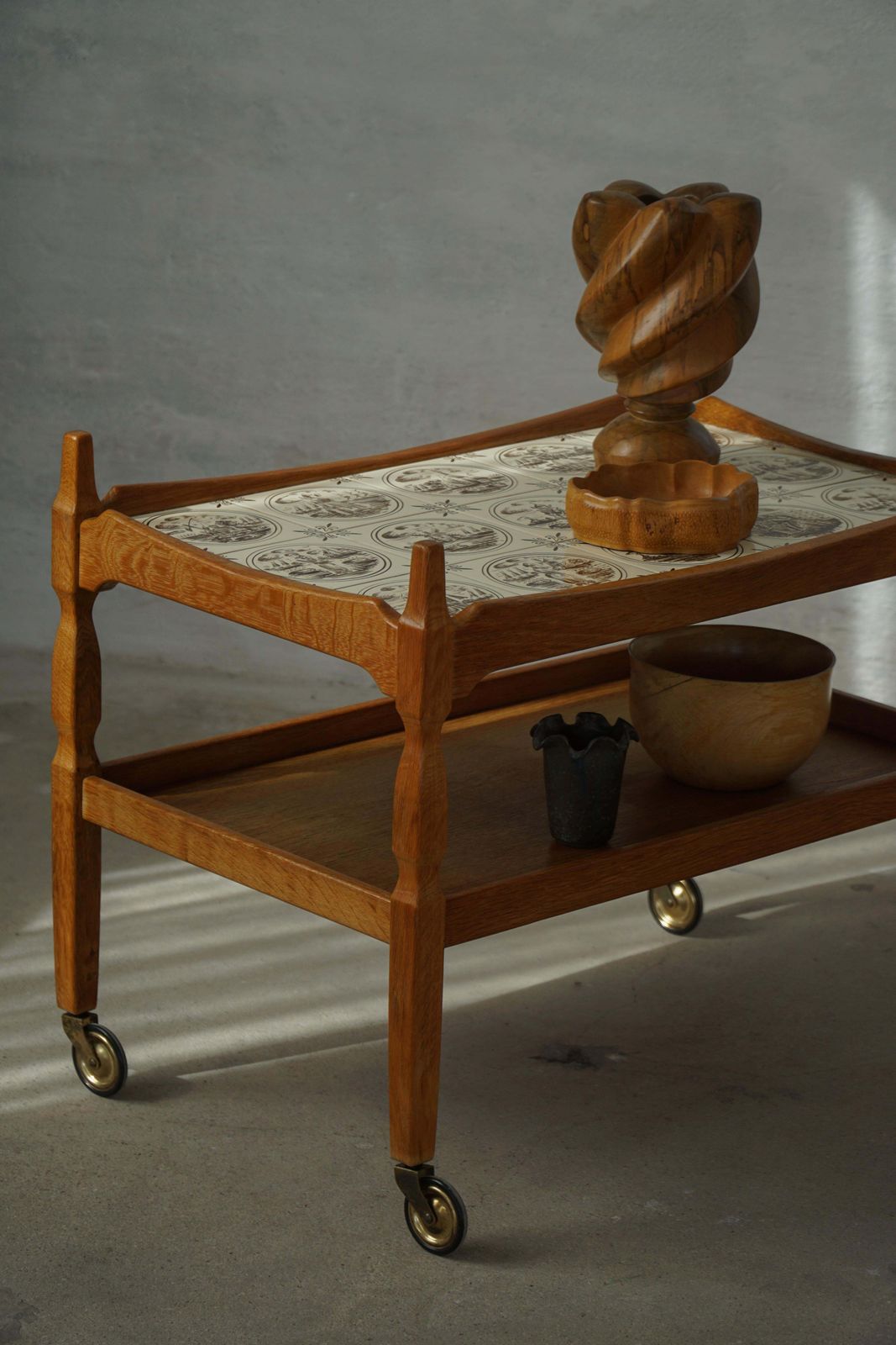 photo buy Danish Modern Serving Trolley With Tile Top, Henning Kjærnulf, Denmark, 1960s