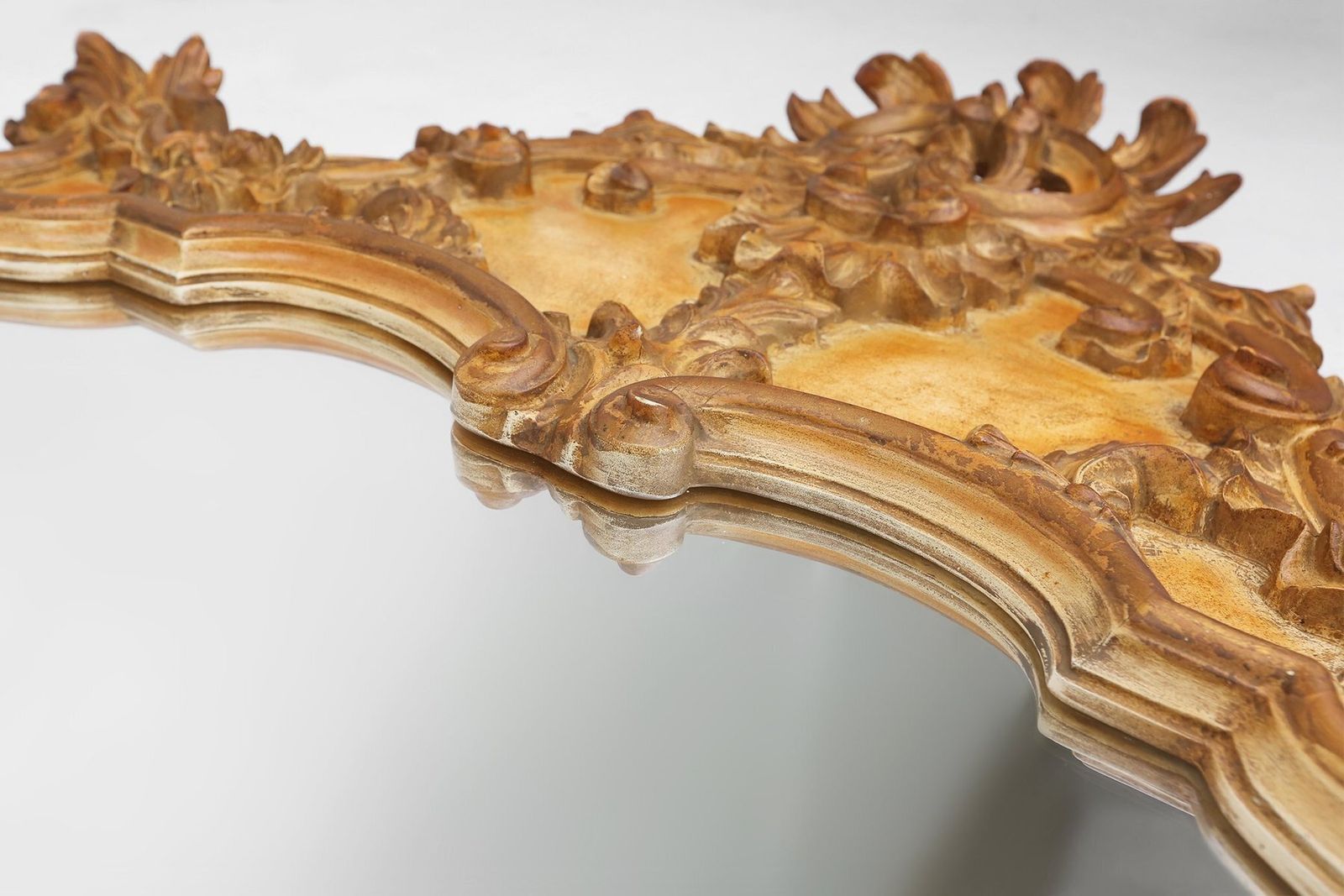 photo furniture Large Rococo Gilted Mirror In Resin, Belgium, 1950s