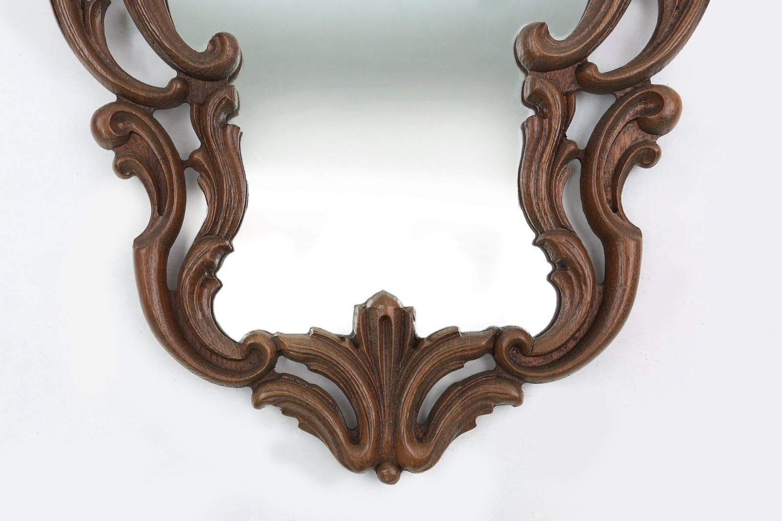 Baroque Mirror With Hand Carved Oak Ornated Frame, France, 1950s photo vinterior