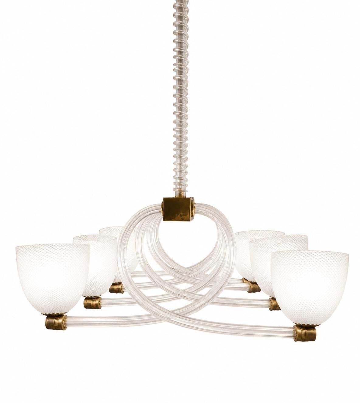"Reticello" Midcentury Art Deco Murano Glass Italian Chandelier, 1930 photo buy