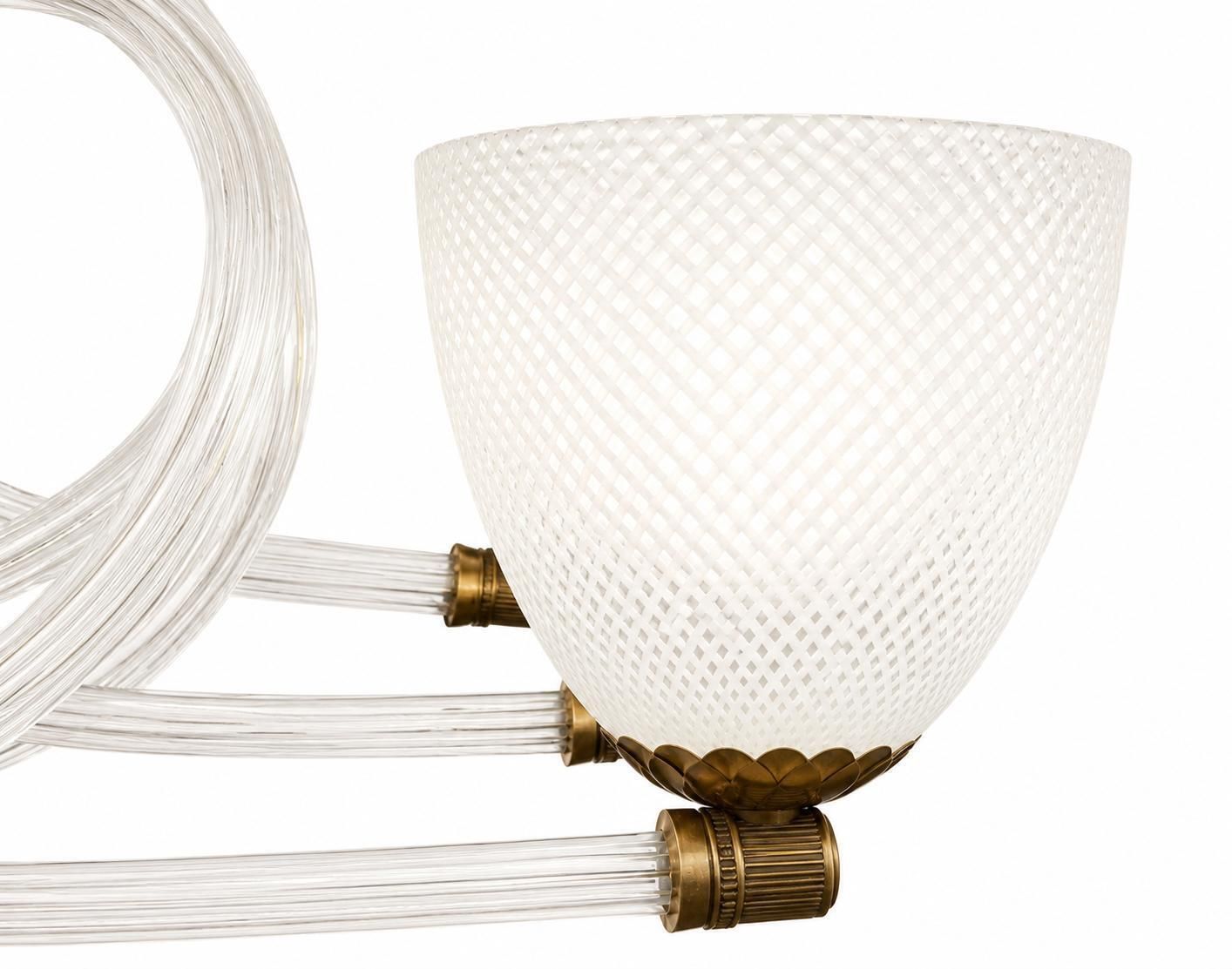 photo furniture "Reticello" Midcentury Art Deco Murano Glass Italian Chandelier, 1930