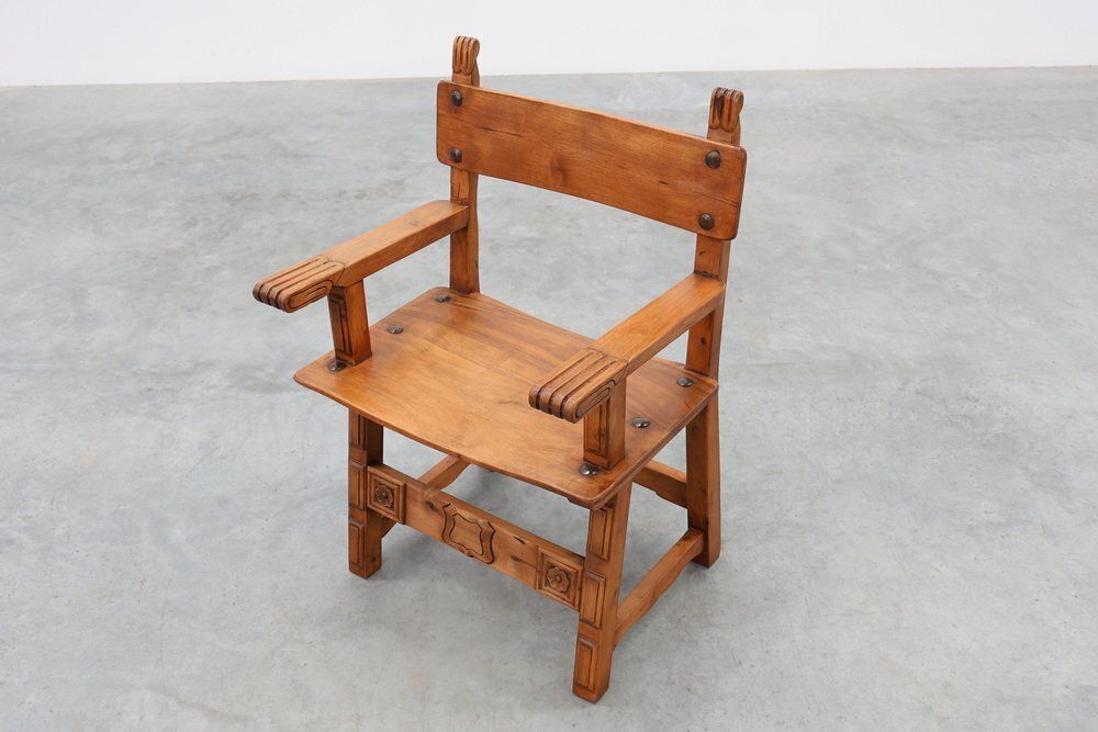 1298.0 Rustic Iberian Carved Oak Side Chair, Spain, 1900 photo