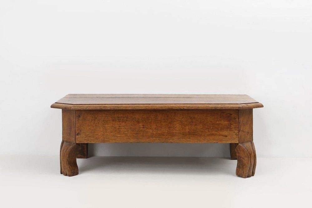 Rustic Low Church Stool In Oak, France, 1900 photo for sale