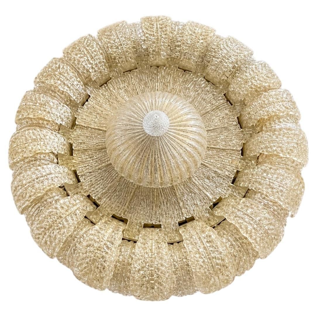 Monumental Gold Inclusion Ceiling Flush Mount By Barovier & Toso, Murano, 1980s