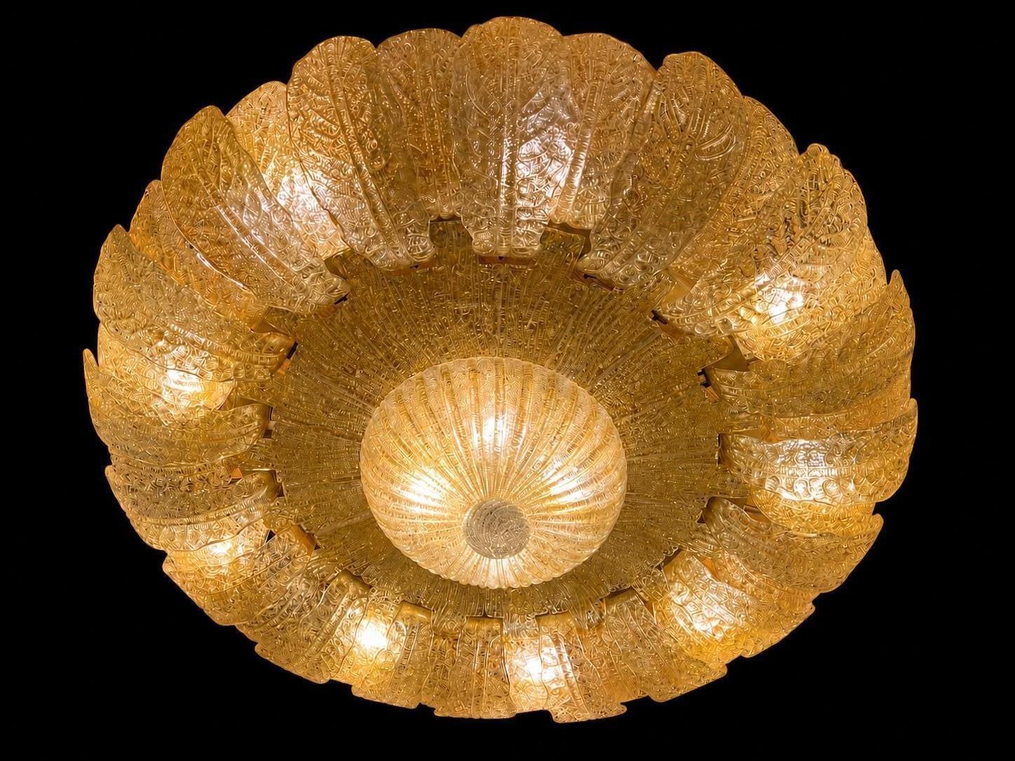 Monumental Gold Inclusion Ceiling Flush Mount By Barovier & Toso, Murano, 1980s photo for sale