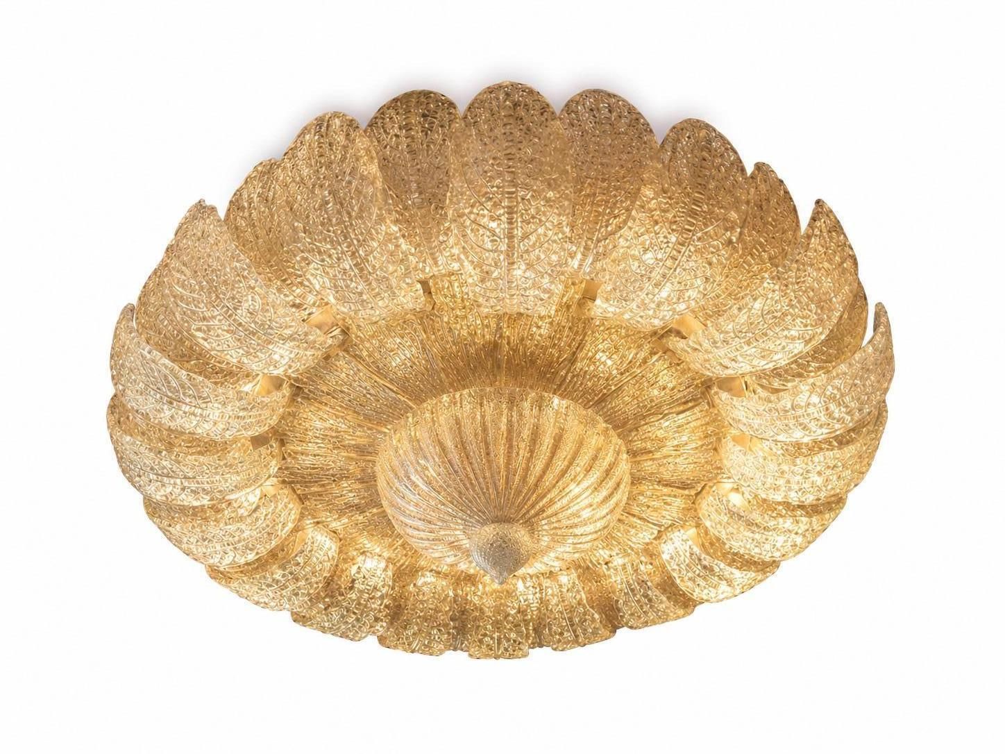 Monumental Gold Inclusion Ceiling Flush Mount By Barovier & Toso, Murano, 1980s photo 12451.0