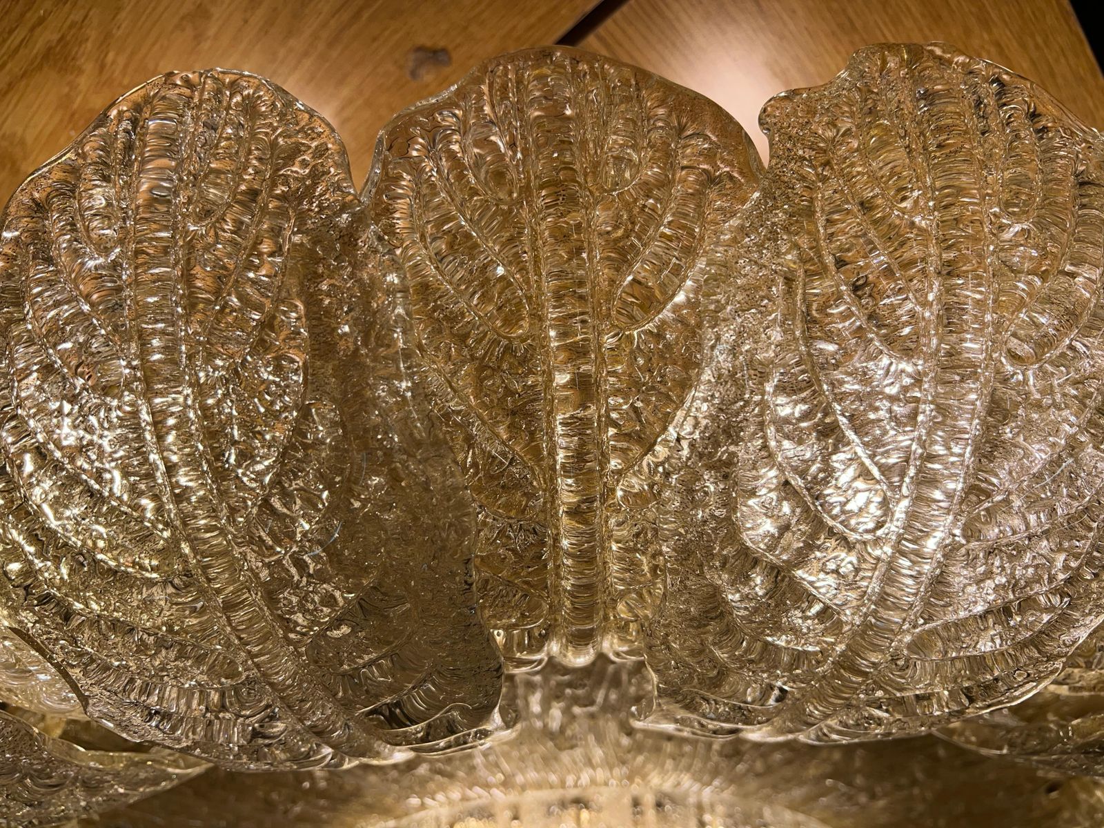 Monumental Gold Inclusion Ceiling Flush Mount By Barovier & Toso, Murano, 1980s photo vinterior