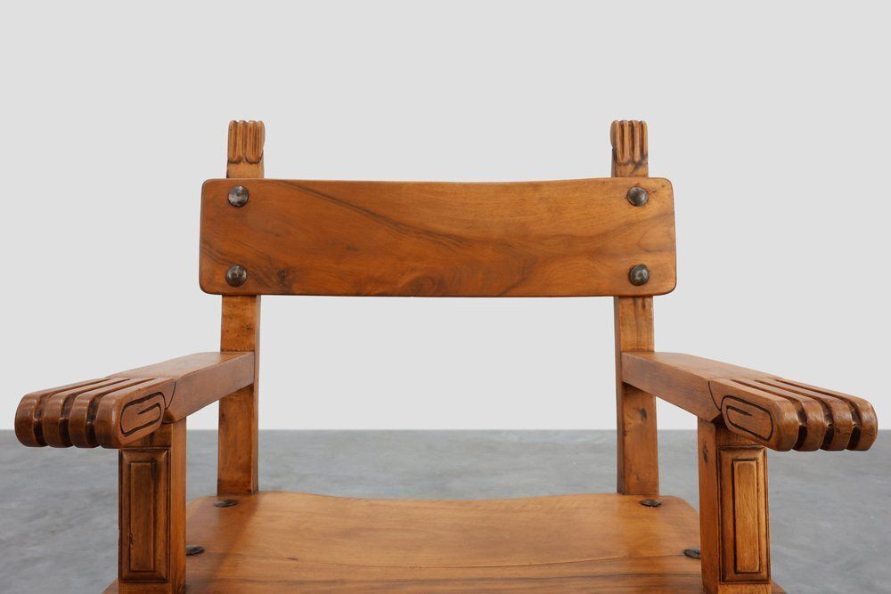 Rustic Carved Oak Iberian Side Chair, Spain, 1900 photo 1298.0