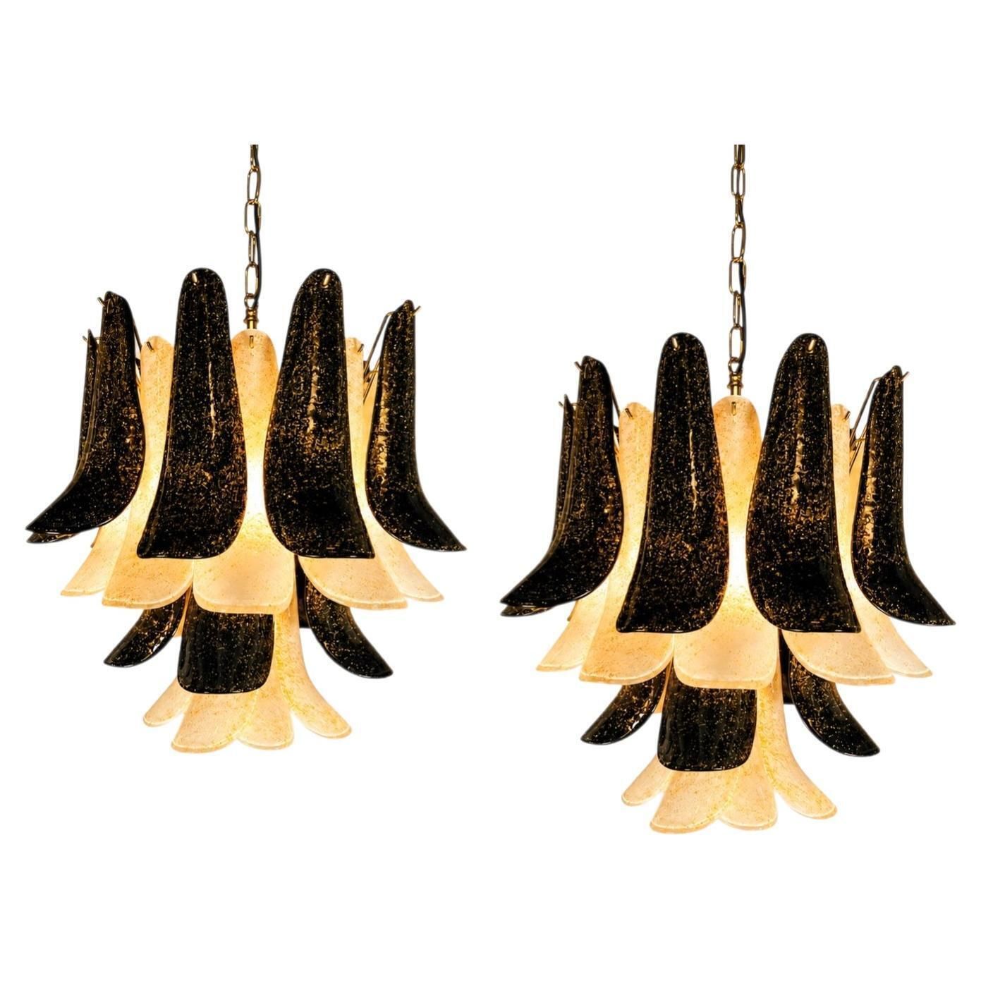 Pair Italian Gold Inclusion Petal Chandeliers, Murano photo 6225480.0