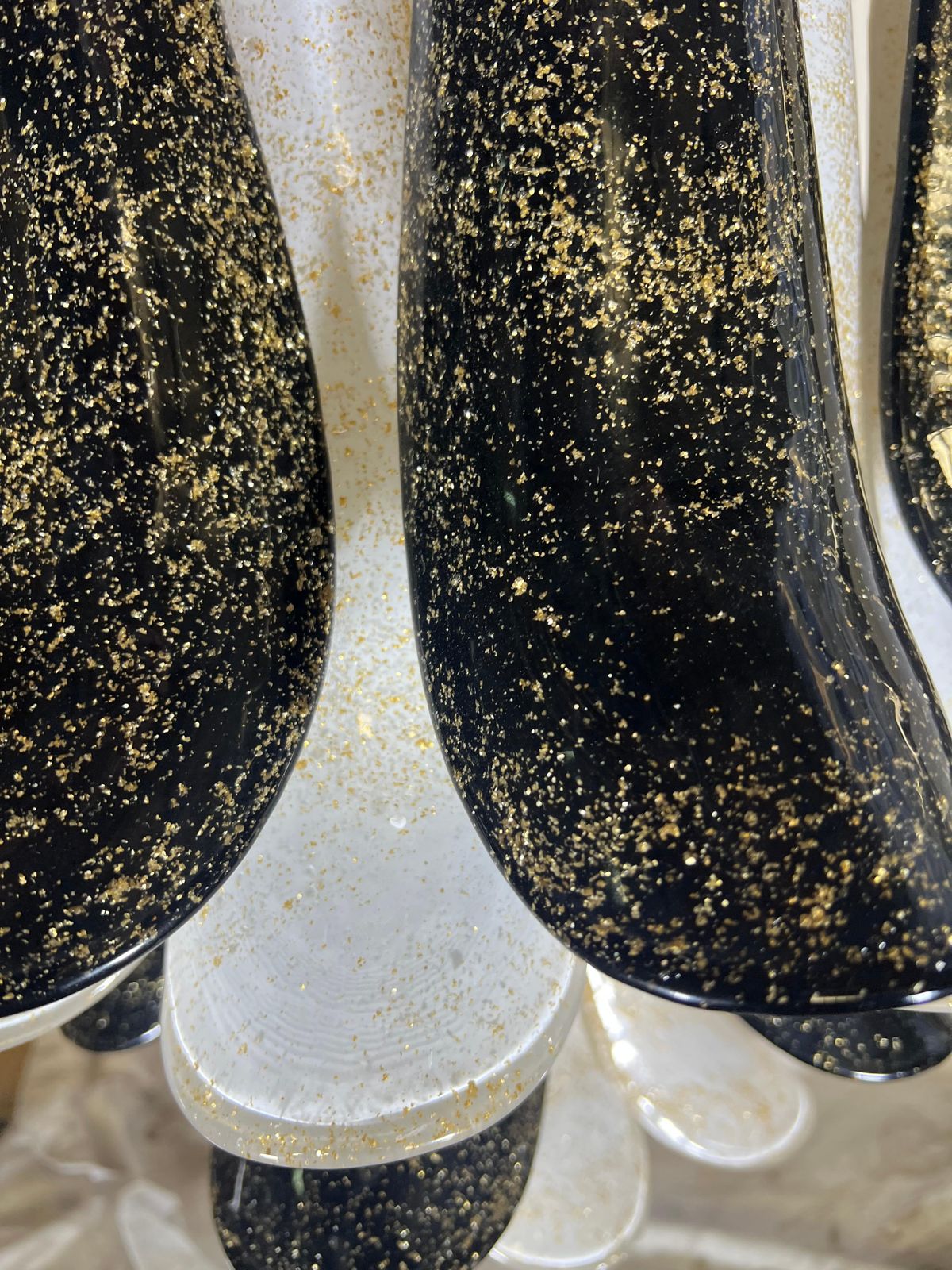 photo buy Pair Italian Gold Inclusion Petal Chandeliers, Murano