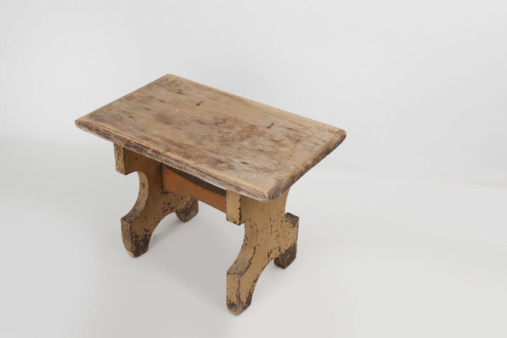 Rustic Low Stool In Painted Wood, France, 1900 photo buy