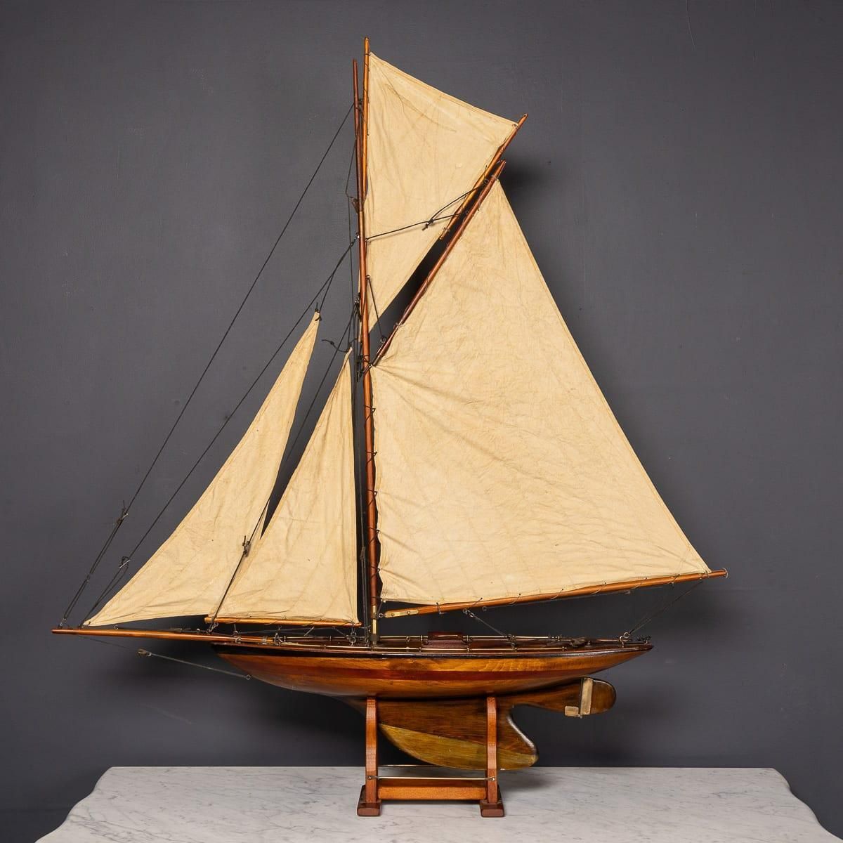 English Gaff Rigged Pond Yacht, Mahogany & Oak, Brass Fittings, 1930 photo furniture