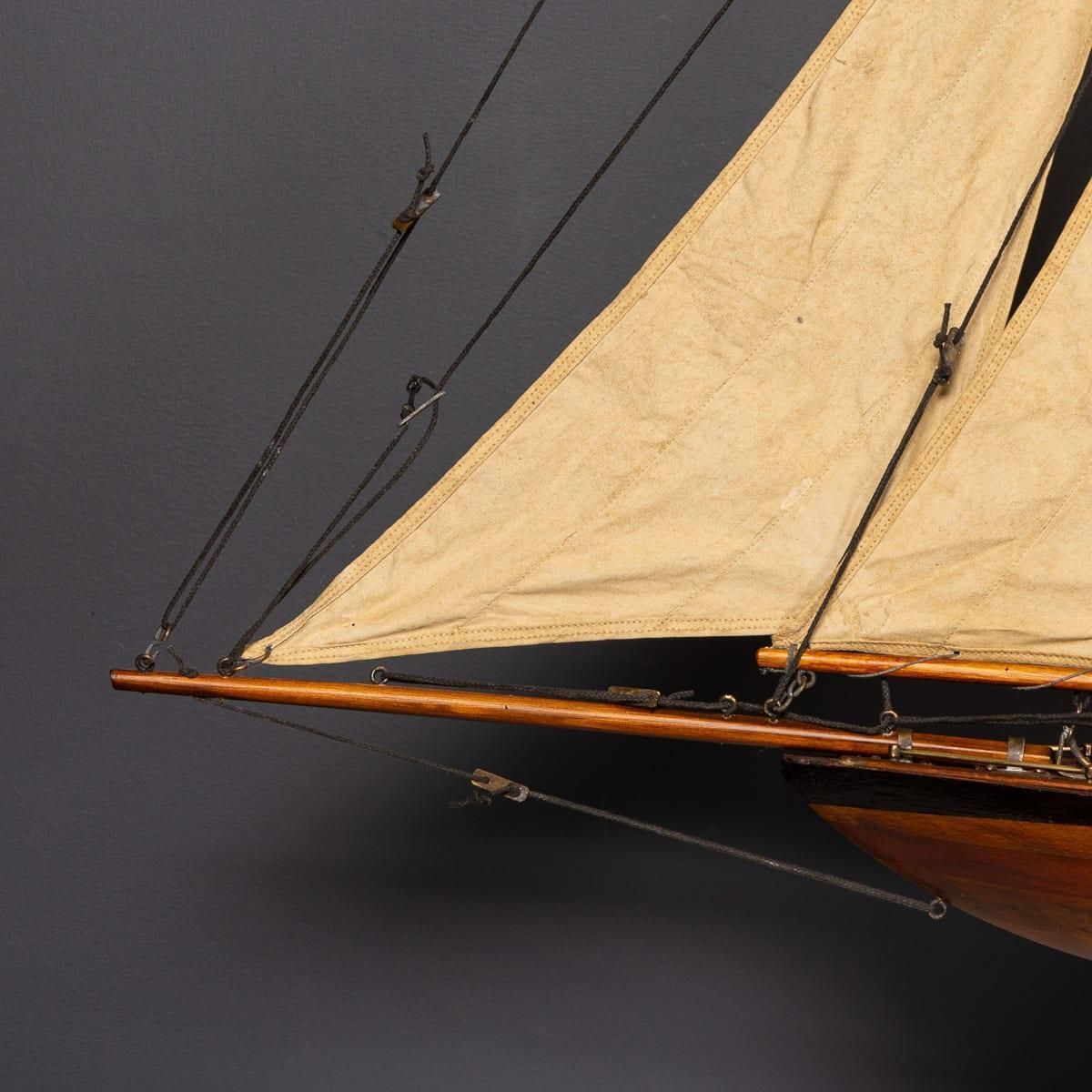 Home Decor English Gaff Rigged Pond Yacht, Mahogany & Oak, Brass Fittings, 1930 photo