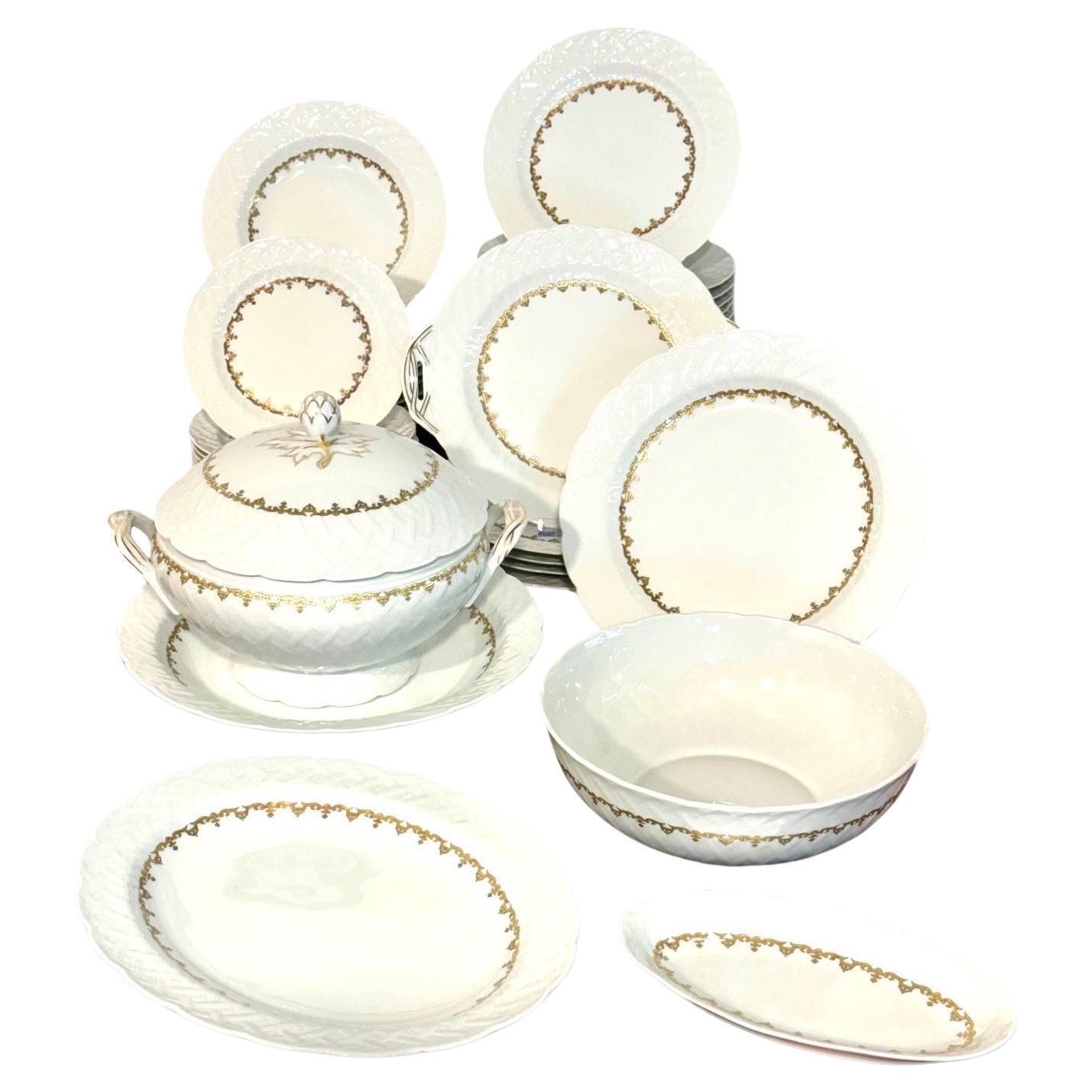 52 Piece Bernardaud Limoges “Rimbaud” Gilt Fine Porcelain Service