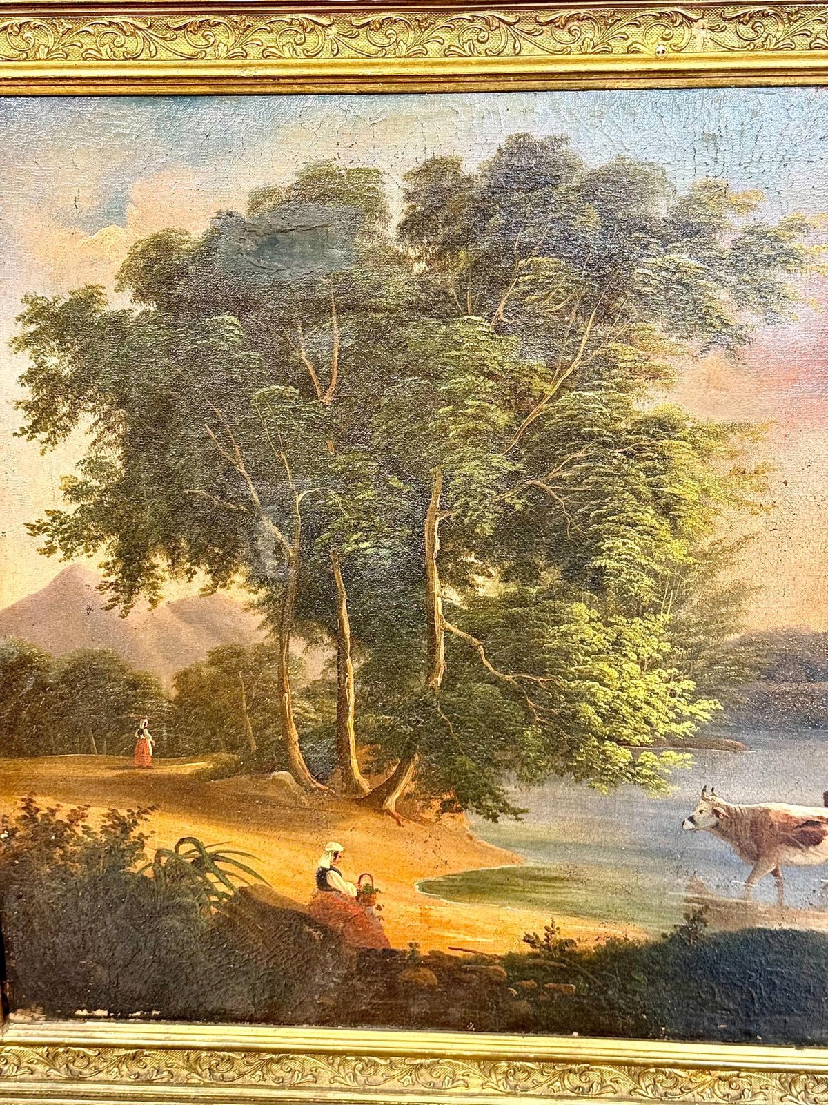 1655.0 Late 19th Century Pastoral River Landscape Oil Painting, France 1888 photo