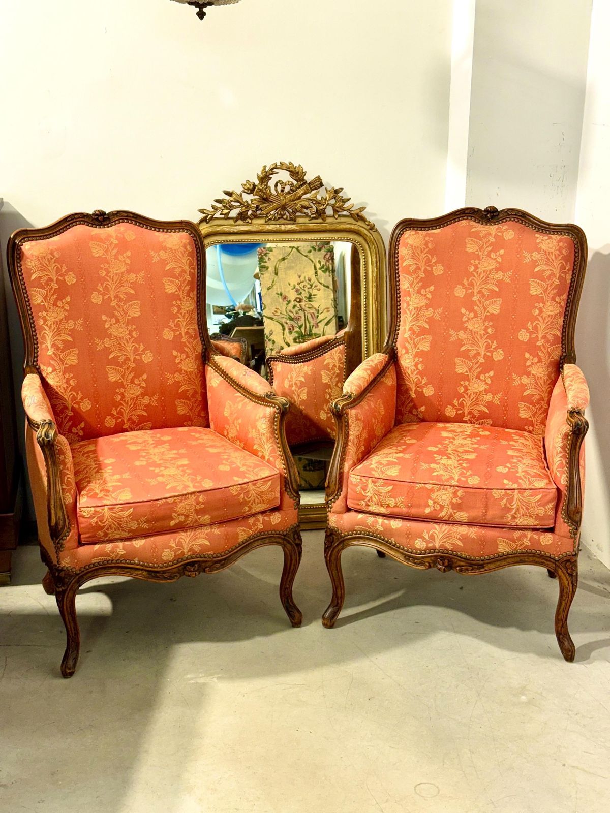 Pair Of French Louis XV Style Walnut Bergère Chairs, 19th Century photo furniture
