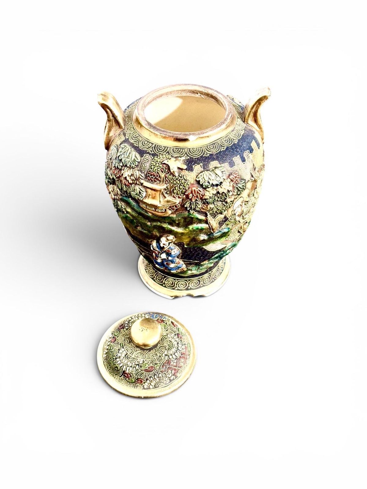 photo buy Japanese Satsuma Moriage Covered Vase With Figural Decoration