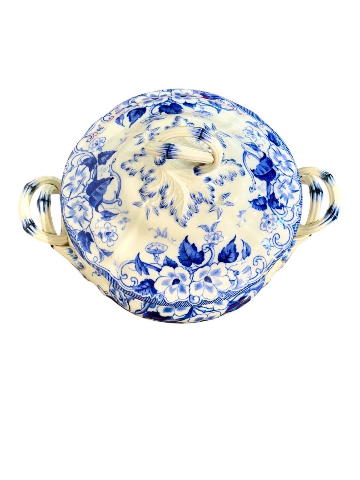 19th Century Creil Montereau Flora White And Blue Faience Tureen And Platters photo furniture