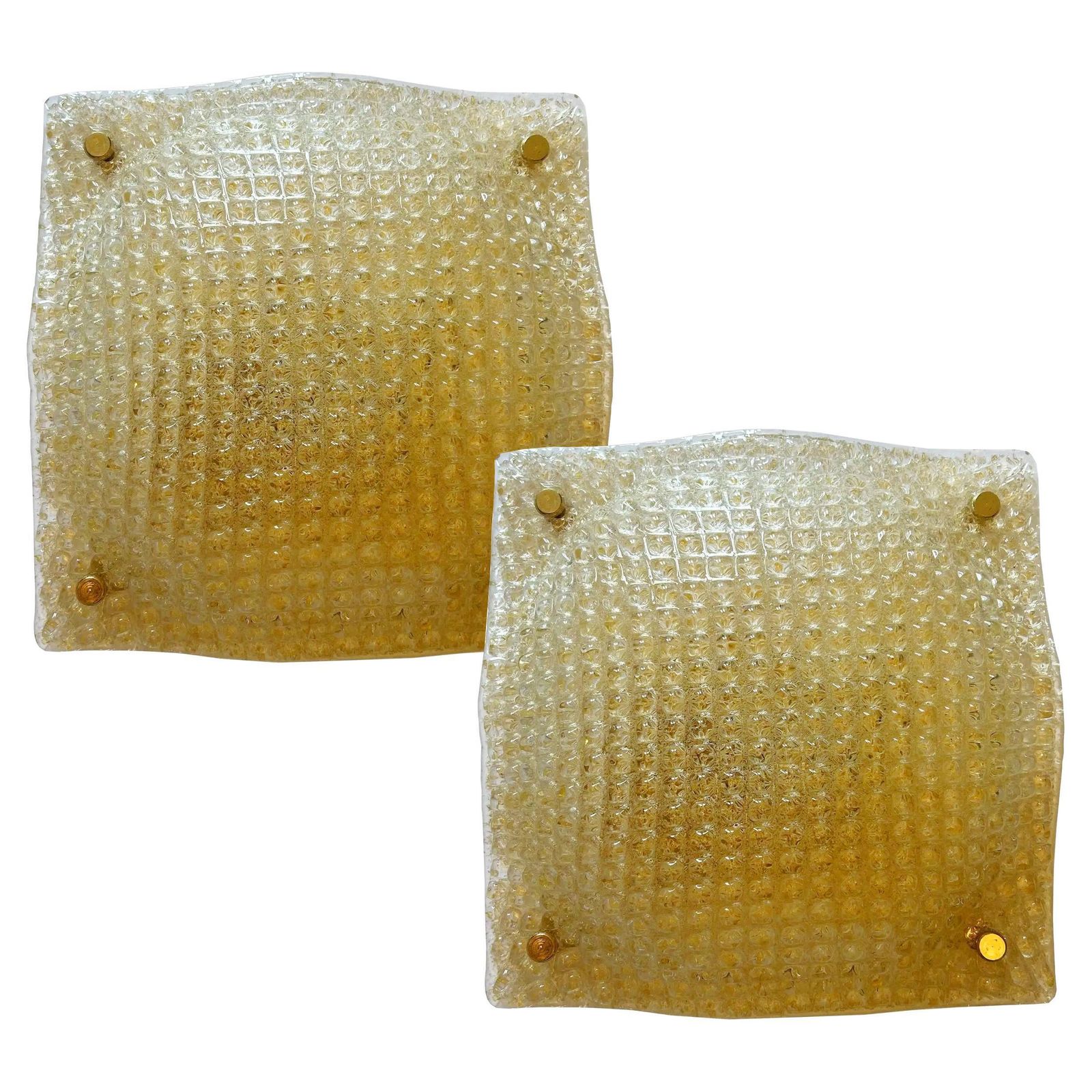 Golden Sunset, Pair Of Gorgeous Murano Ceiling Lights, 1980's