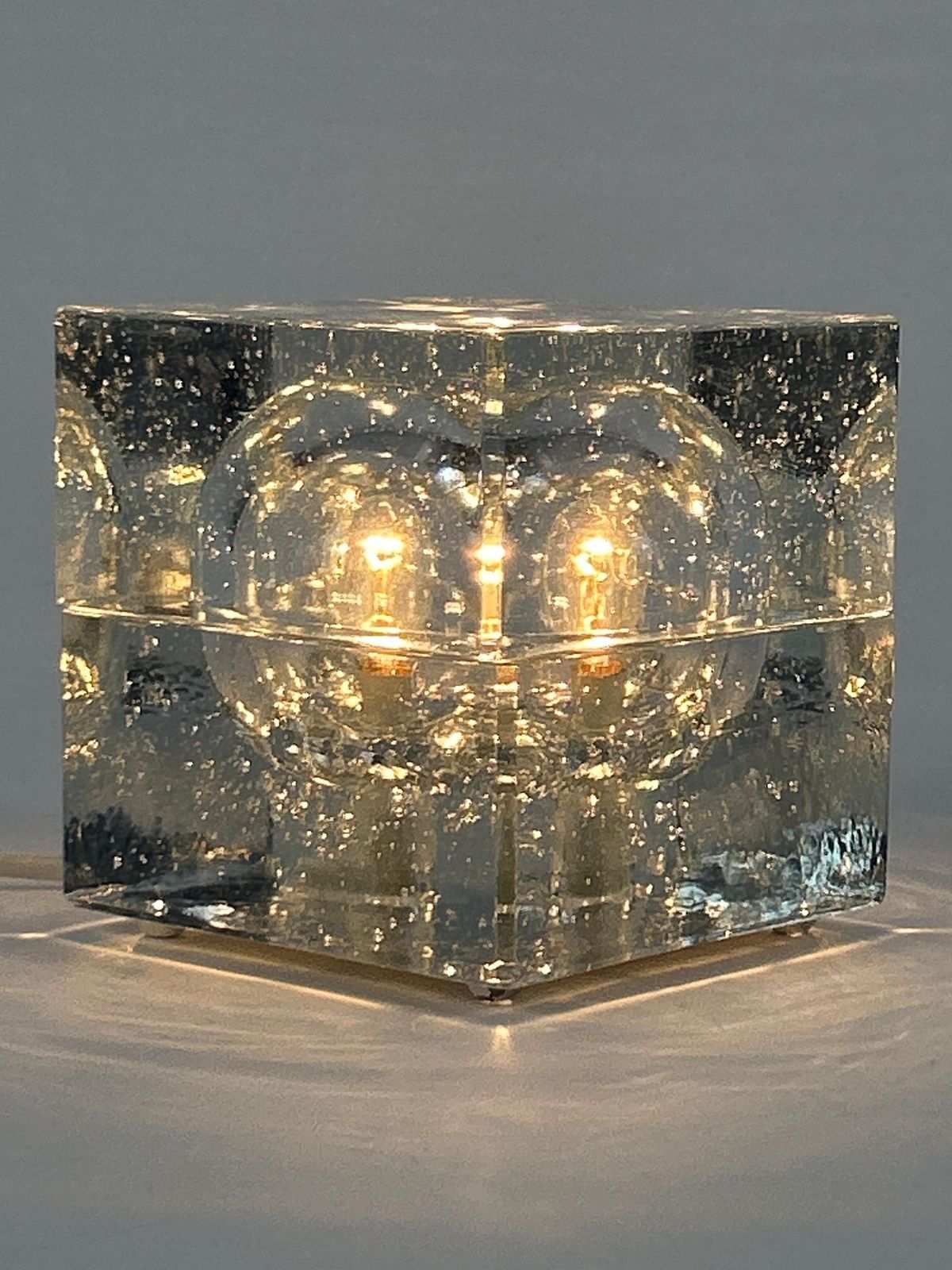 Rare Mid Century Modern Hand Blown Ice Glass Cube Table Lamp By Wila Germany photo 1762.0