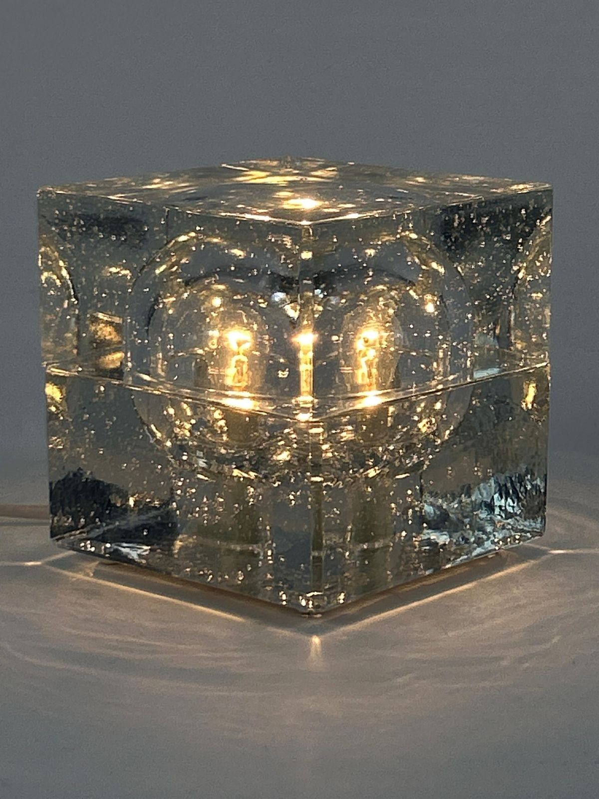 Rare Mid Century Modern Hand Blown Ice Glass Cube Table Lamp By Wila Germany photo vinterior