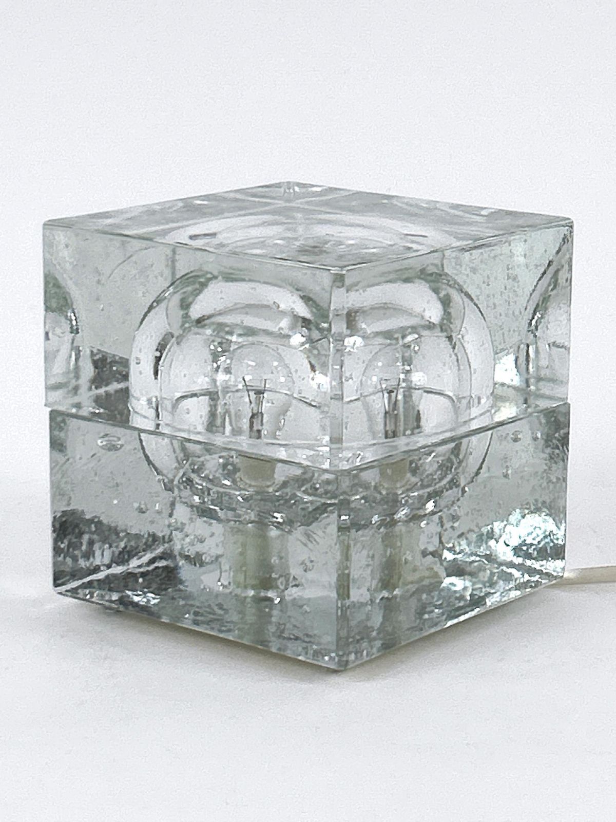 Rare Mid Century Modern Hand Blown Ice Glass Cube Table Lamp By Wila Germany photo buy