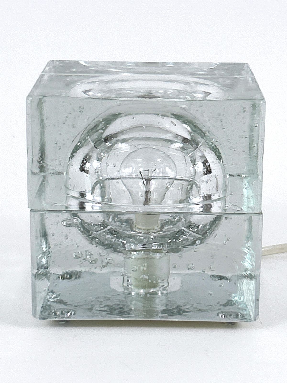 photo furniture Rare Mid Century Modern Hand Blown Ice Glass Cube Table Lamp By Wila Germany