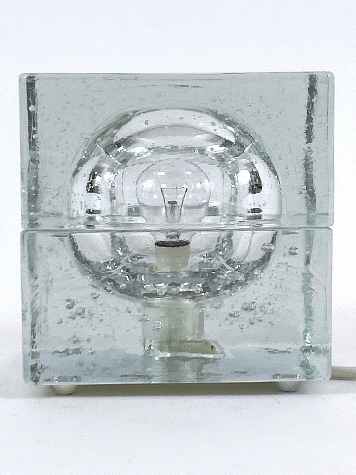 Lighting Rare Mid Century Modern Hand Blown Ice Glass Cube Table Lamp By Wila Germany photo