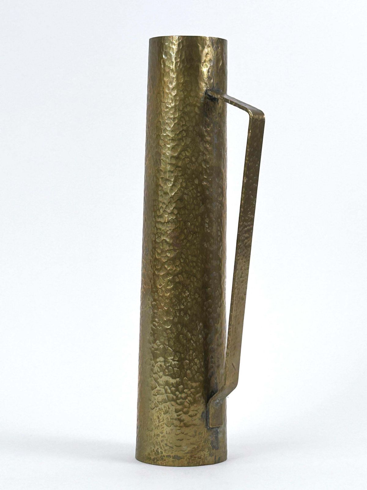 Rare Mid Century Hammered Brass Tall Grip Vase Or Watering Can Germany 1960s photo for sale