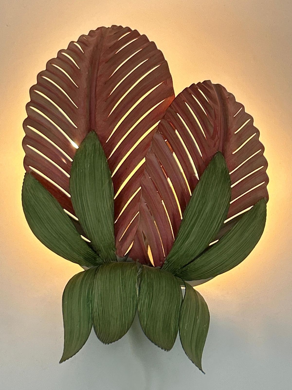 Rare Mid Century Double Leaf Floral Sconce By Holländer Leuchten Germany 1970s photo Lighting