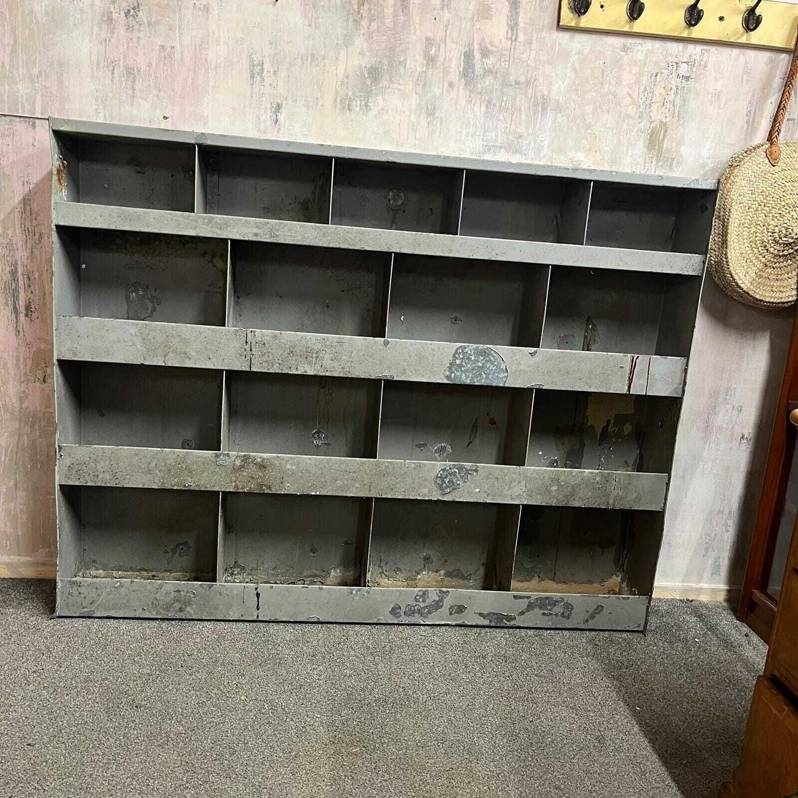 photo furniture Industrial Grey Metal 17 Pigeon Hole Factory Storage Unit Heavy Aged Patina