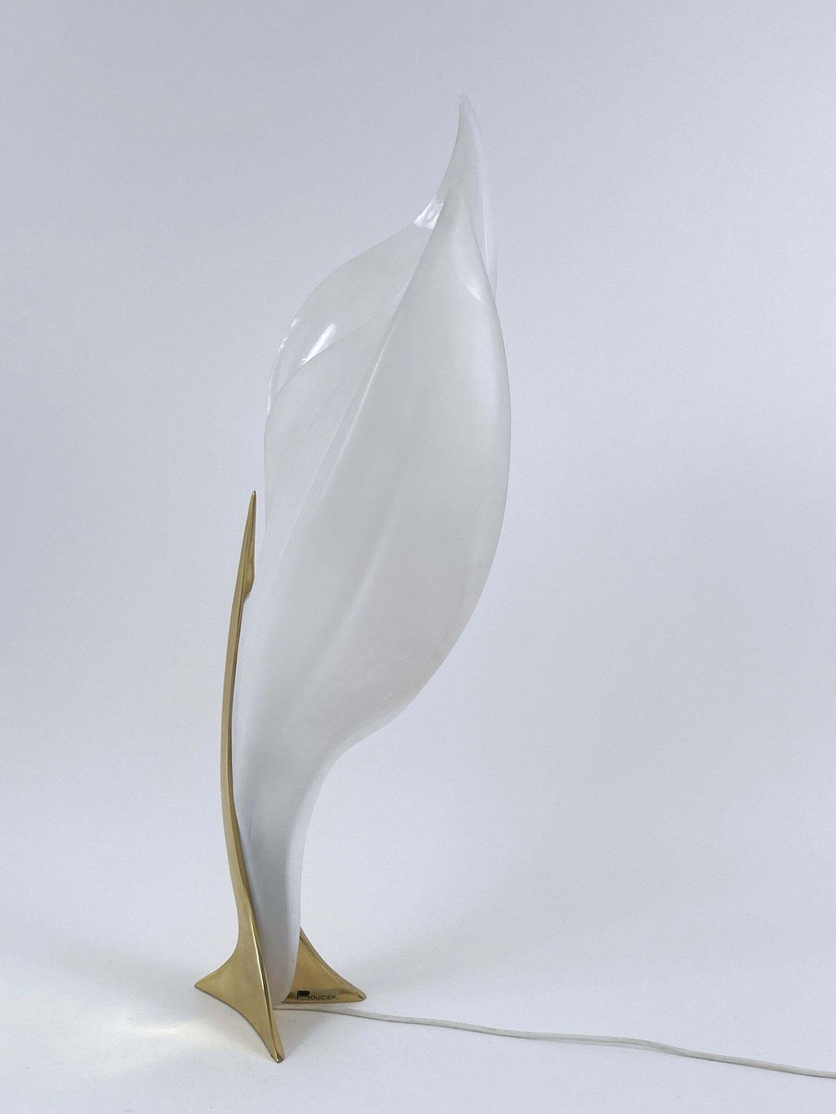 Modernist Acrylic & Brass Table Lamp Or Floor Light By Maison Rougier 1970s photo vinterior