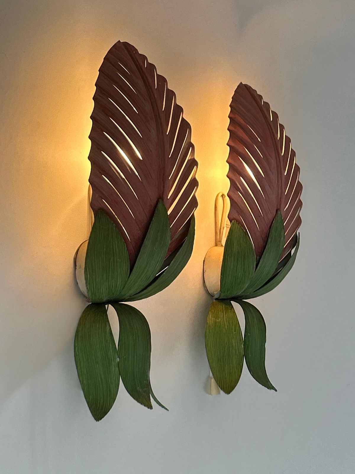 Lighting Set Of Two Rare Mid Century Floral Sconces By Holländer Leuchten Germany 1970s photo